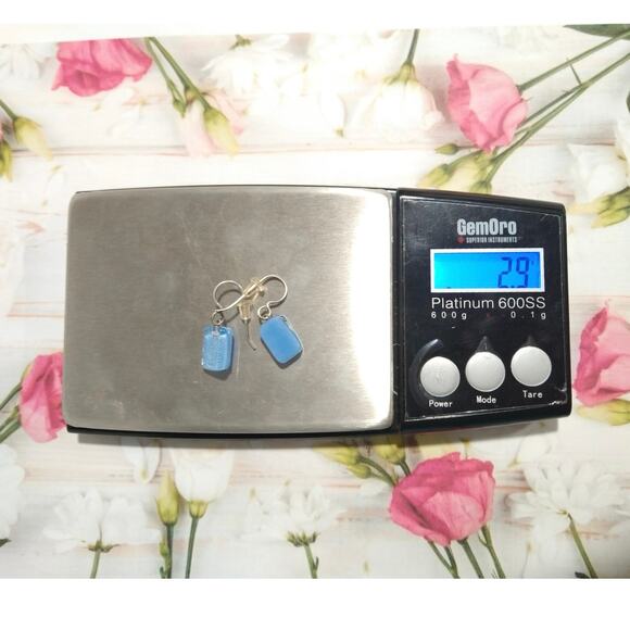 925 Sterling Silver Murano Glass Dangle Drop Earrings Periwinkle Aqua Blue Hook - Picture 5 of 5